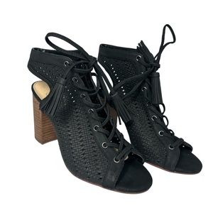 Jessica Simpson Tinnay Lace Up Heeled Sandal, Black, Size 6 1/2